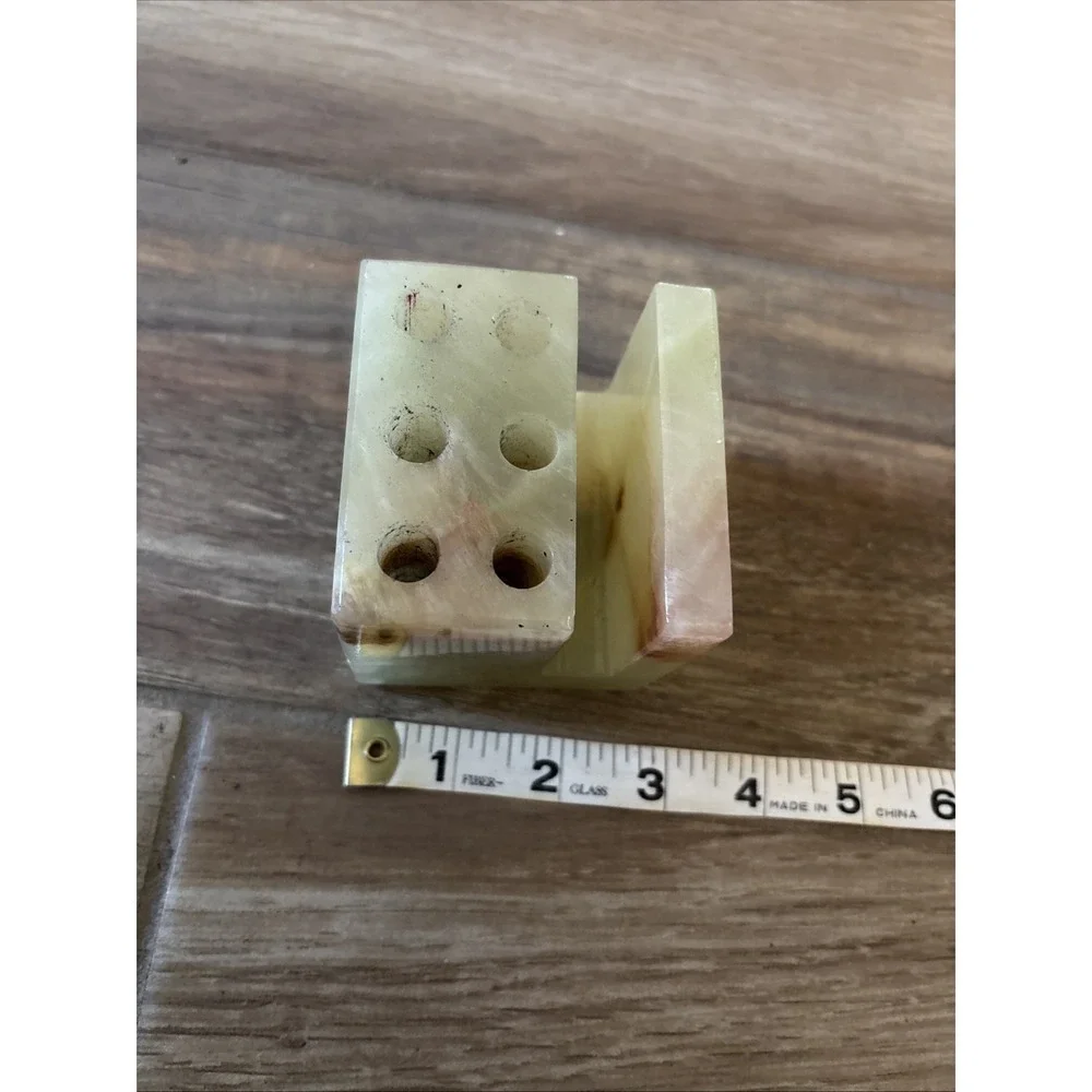 Vintage Carved Agate Stone Dice Paperweight Pen Pencil Holder Desk Organizer